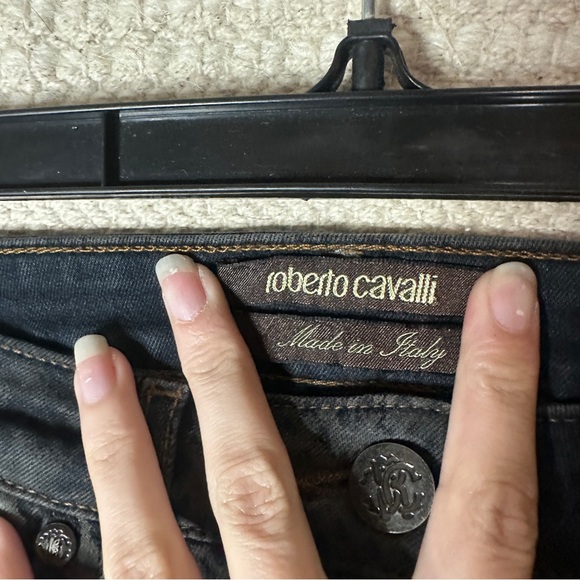 ROBERTO CAVALLI black snakeskin mid rise straight leg jeans 40 - Picture 4 of 11